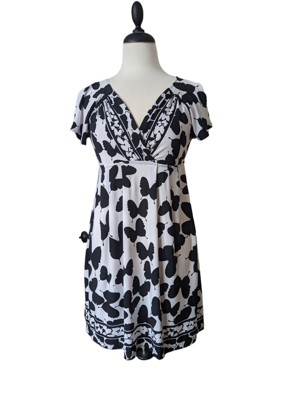 Rhapsody V-neck Empire Waist Dress Butterfly Print Size M